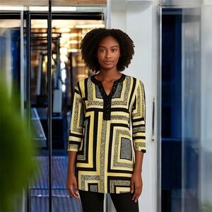 JM Collection Liquid Knit Sequin Size Medium 3/4 Sleeve Pullover Tunic Blouse